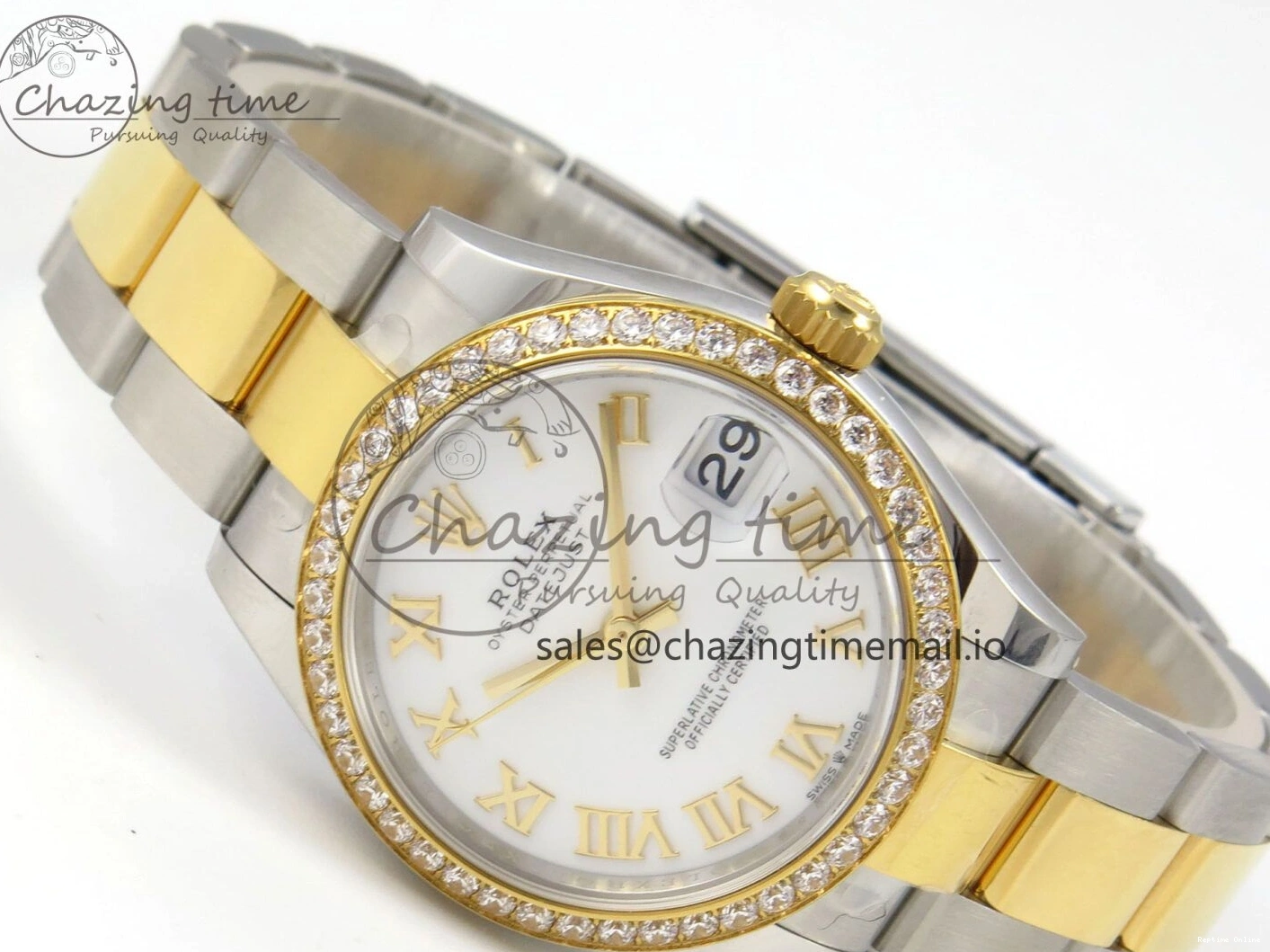 0401 DateJust 31 278383RBR THBF 1:1 Best Edition 904L Steel White Roman Dial Diamonds Bezel on SS YG Oyster Bracelet HZ Cal. Minimalist 44